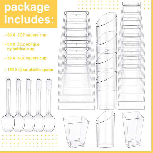 300 Pack 3oz 5oz Events(3 Funtery Mini Dessert Cups with Spoons - Reusable Clear Plastic Yogurt Parfait & Appetizer