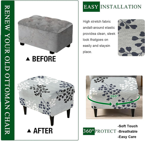 Counter Room,C15 CRFATOP Ottoman Chair Cover Large Ottoman Chair Slipcovers Printed Rectangle Storage Stool Cover