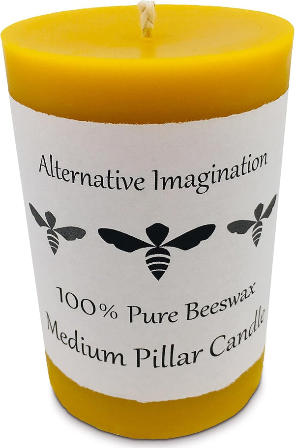 100% Pure Beeswax Candle - Medium Pillar Candle, 60 Hour Burn Time, 3x4 Inch - Alternative Imagination