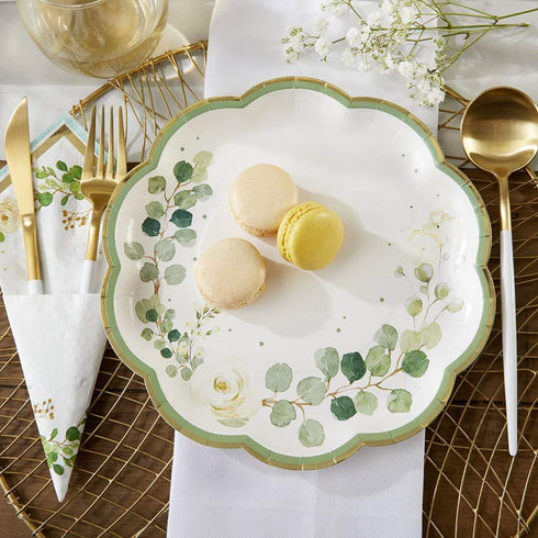 Kate Aspen Sage Green Party Decorations - Eucalyptus Floral 9 in. Decorative Paper Plates (Set of 16) for Baby Showers