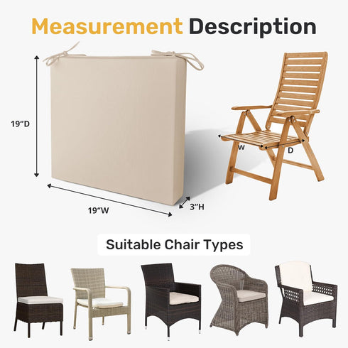 Pack 4, 19"*19"*3", UNIKOME Outdoor Chair Cushions of Water Resistant Patio Cushions with Ties, High Density Sponge