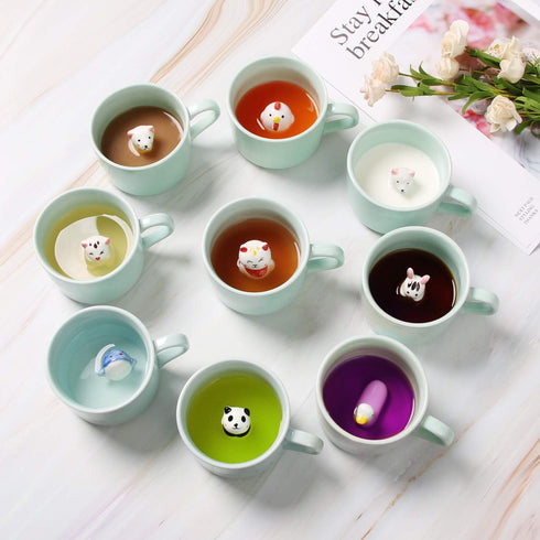 Surprise 3D Coffee Mug, Animal Inside 8 oz with Duck, Cute Cartoon Handmade Ceramics Cup, Christmas Birthday Surprise