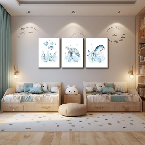 Set 3,Bedroom 16x24in Wodkwq Ocean Nursery Canvas Wall Art,Nursery Wall Decor,Kids Bathroom Decor,Under The Sea