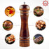 8 Inch Wooden Pepper Mill or Salt Mill with Cleaning Brush - Adjustable Ceramic Rotor, Refillable Oak Wood Grinder for