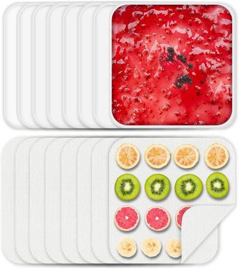 8 Pcs Silicone Food Dehydrator-Trays with Edge, 8 Pcs Mesh Dryer Mats,Reusable