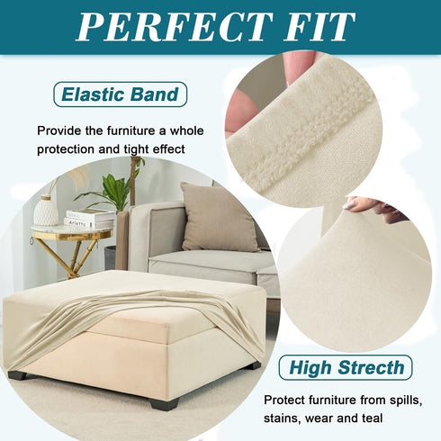 HFCNMY Ottoman Cover,Stretch Velvet Square Ottoman Cover Thick Ottoman Slipcover Square Washable Storage Foot Stool