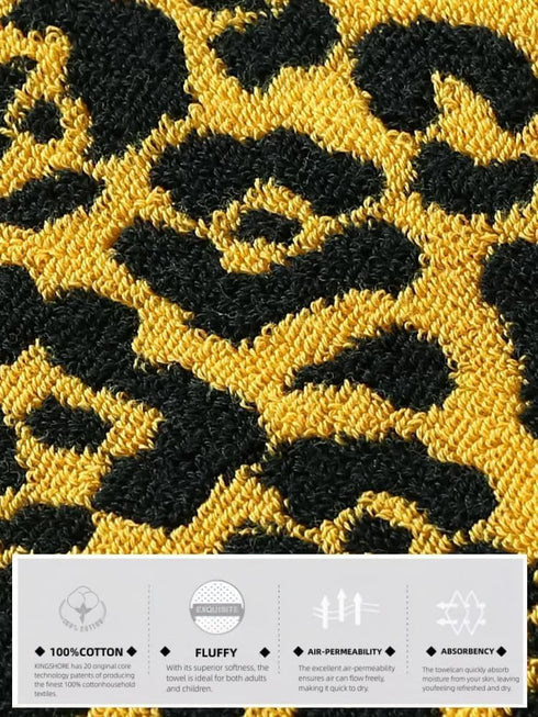 KINGSHORE 3 Set 1 1 1 100% Piece Premium Bath Towel (Leopard), Bath Towel Hand Towel Washcloth, Quick-Drying