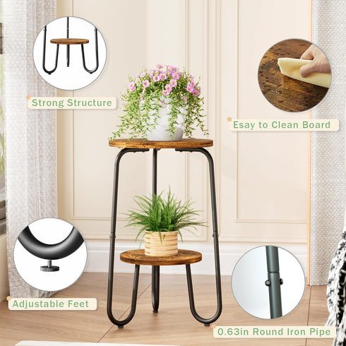 2 19.6" REFGY Tier Wood Plant Stand Indoor, Small Round Flower Pot Stand, Tall Single Plant Holder for Living Room