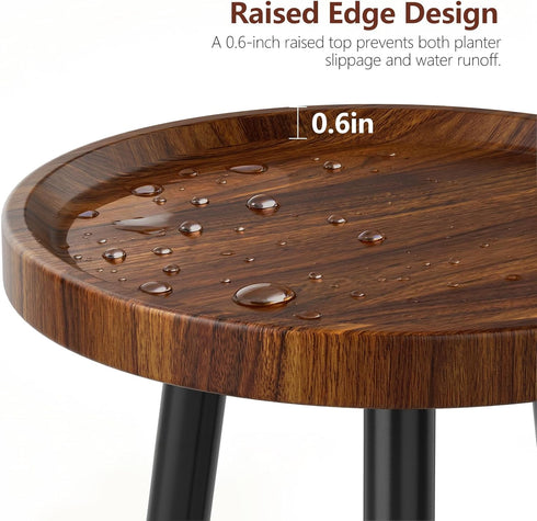 (12.5"x18") Ekisemio Plant Stand Outdoor Indoor, Mid Century Wood Side Table with Walnut Finish & Raised Edge, Modern