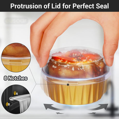 EUSOAR Disposable Ramekins Aluminum Foil, Gold 25 Packs 5oz Baking Cups with Lids for Mini Muffins