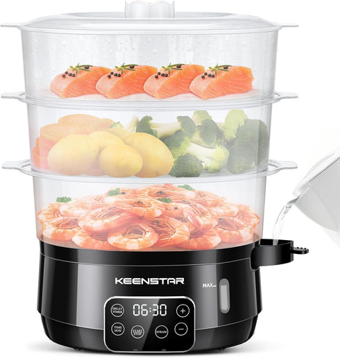 13.7QT Electric Food Steamer for Cooking, Vegetable Steamer with 3 Tiers BPA-Free