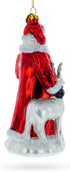 Santa Guided by White Reindeer Glass Christmas Ornament