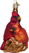 Old World Christmas Pair Bird Watcher Collection Glass Blown Ornaments, Northern Cardinal