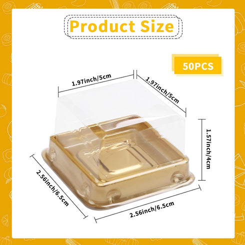 50 Set Gold Bottom Clear Cover Plastic Mini Cake Box, Muffin Box, Moon Cake Box