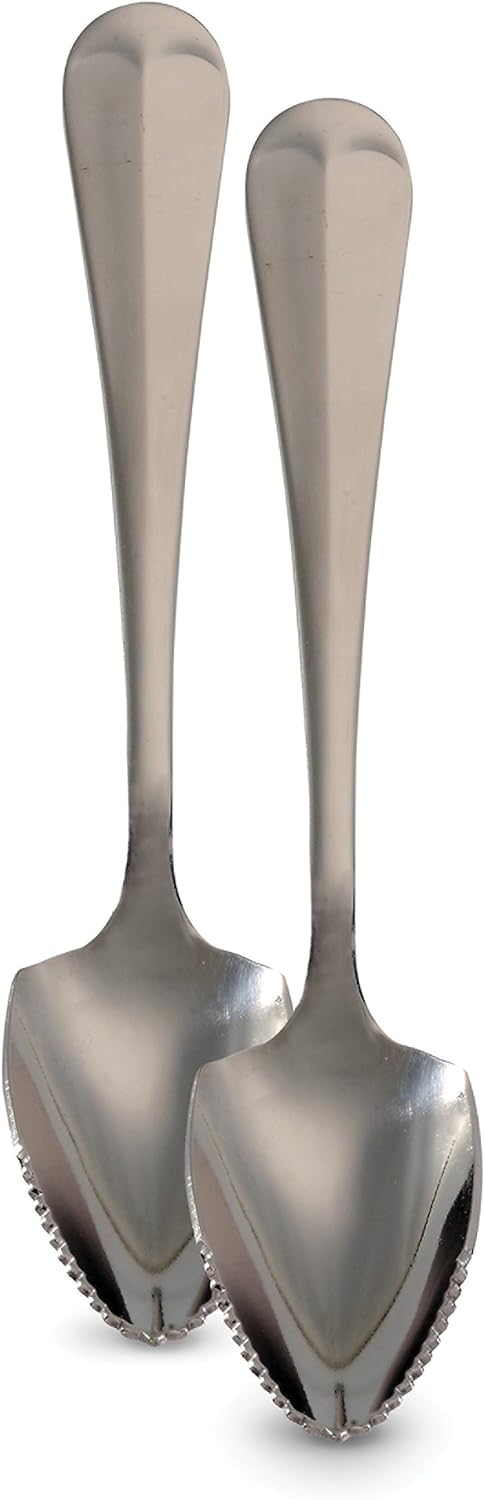 HIC Kitchen Stainless Steel Grapefruit Dessert Spoons, Set of 2 with Pointed Tip and Serrated Edge