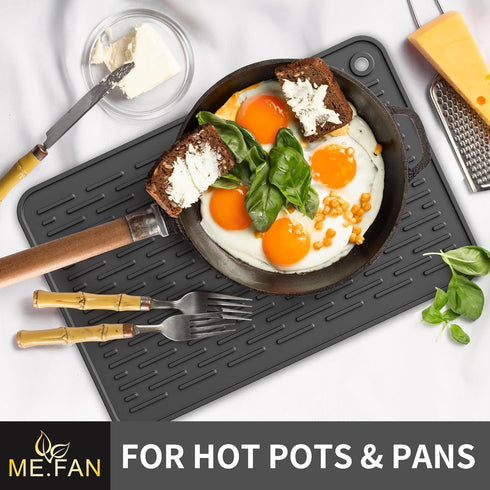 ME.FAN Silicone Dish Drying Mat for Kitchen Counter, Dish Drying Pad for Sink, 12'' x 8'' (Black)