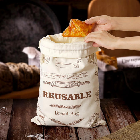 2 Pack Bread Bags for Homemade Bread, Reusable Bread Bags, Linen Bag with Plastic Liner for Sourdough & Bread Storage