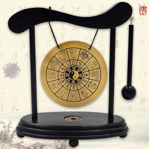fengshuisale Zen Art Brass Feng Shui Desktop Gong with Red String Bracelet, W3359