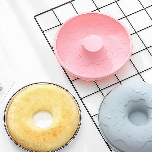 Big Size Silicone Donuts Pan, Non-stick Cake Baking Molds for Bagel and Doughnut (8 Inch Pink)