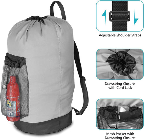 Dalykate Laundry Backpack Bag with Shoulder Straps, Durable Nylon Hamper with Drawstring Closure