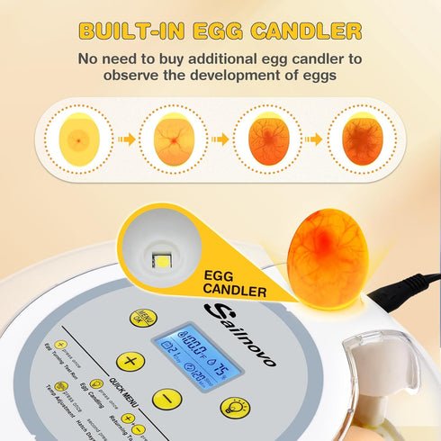 18 Sailnovo Eggs Incubator for Hatching Eggs with Automatic Egg Turning, Humidity Level Display, Egg Candler, Hatch
