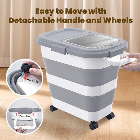 25-35Lbs HOYTAMDA Rice Container,Collapsible Airtight Food Storage Containers with Wheels,Handle,Rice Storage Container