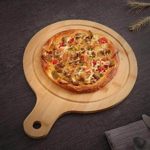 Bamboo Cutting Board Set 3PCS, Meat Chopping Boards, Pizza Peel Paddle with Handle for Baking