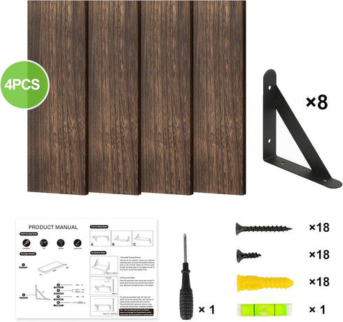 Set 4, 16.5 Inch) Fixwal Floating Shelves for Wall, Wood Wall Mounted Shelves for Bedroom, Bathroom, Living Room