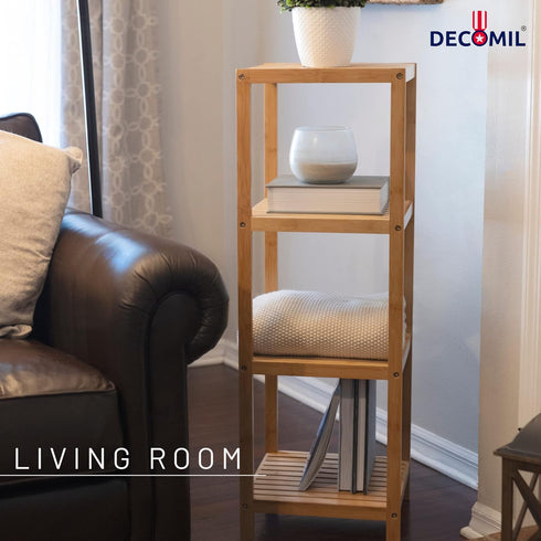 4 DECOMIL - Tier Standing Bamboo Shelf | Freestanding Bathroom Shelf | Multifunctional Storage Rack