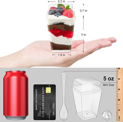 50 Pack 5 oz TOFLEN Plastic Dessert Cups with High Lids for Party, Mini Dessert Cups with Spoons Dessert Shooter Cups