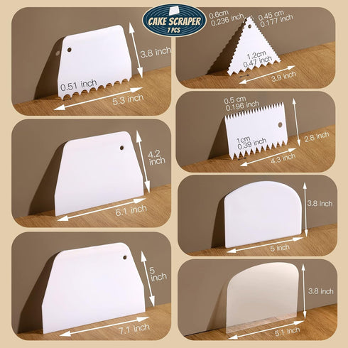 Teenitor Cake Scraper Set, 7 Pcs Dough Scraper, Bowl Scraper, Cake Cutter, Spatula, Kitchen Plastic Tool