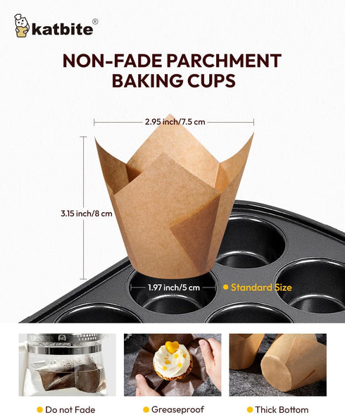 Katbite Tulip Cupcake Liners Holders, 200PCS Muffin Baking Cups for Party, Wedding, Birthday, Christmas