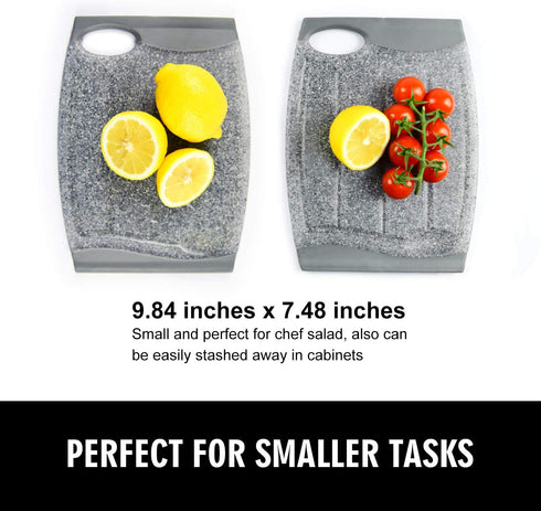 Small Plastic Cutting Board Set of 2, Mini Cutting Board for Small Kitchen Tasks, Non Slip Edges, Unique Design with Multiple Juice Grooves! BPA Free, Non-Porous, Dishwasher Safe (9.84" x 7.48") by Ginkick
