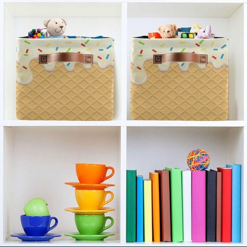 Ice Cream Texture Storage Basket Bin, Large Cube Canvas Collapsible Storage Organizer for Home Office Closet - 15 L x