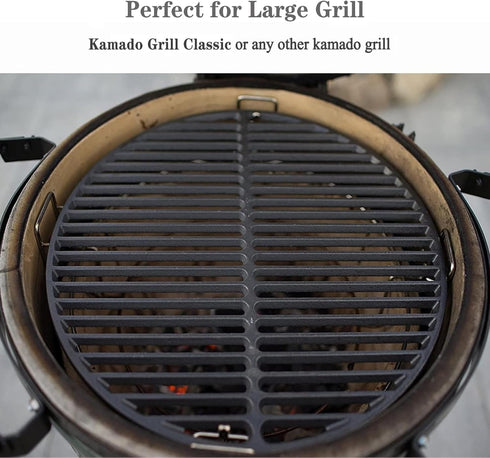 (15.5"-Fit KAMaster Cast Iron Cooking Grids Grates Compatible with Medium Big Green Egg Charcoal Grill Egg Grate Round