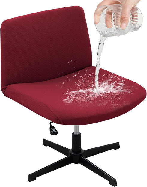 Armless Office Desk Chair Cover, Stretch Waterproof Jacquard Slipcover for Wide Seat Mid Back Accent Chair, Red