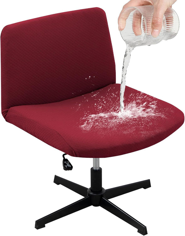 Armless Office Desk Chair Cover, Stretch Waterproof Jacquard Slipcover for Wide Seat Mid Back Accent Chair, Red