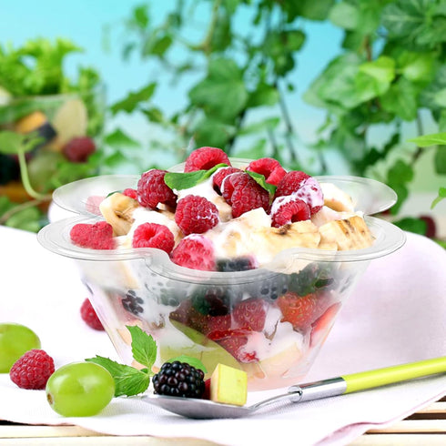 TOFLEN 8 oz Dessert Cups with Spoons, 50 Pack Clear Plastic Small Party Serving Bowls for Sundae, Parfait