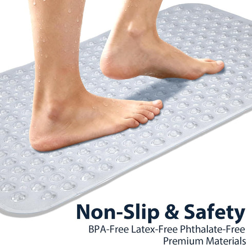 21.5x33.5 Inch Large Shower Mat Clear, Soft Non Slip Shower Mats for Inside Shower with Big Suction Cups Drain Holes