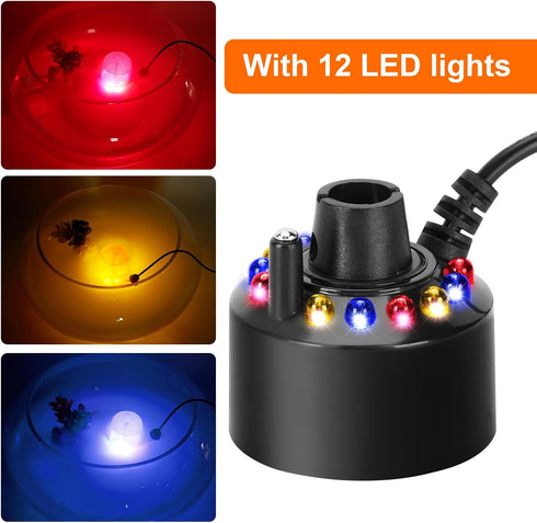 FITNATE Mist Maker, 12 LED Mister Fogger Water Fountain Atomizer, Perfect for Halloween and Holidays