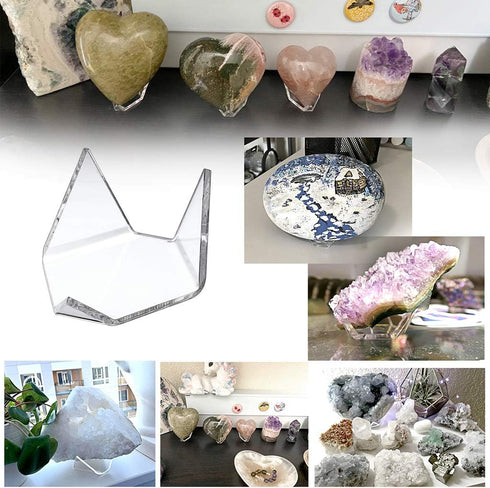 Hipiwe 5 Packs Acrylic Triangle Display Holder, Clear Plastic Stands for Geodes Rock Mineral Agate Fossil Coral