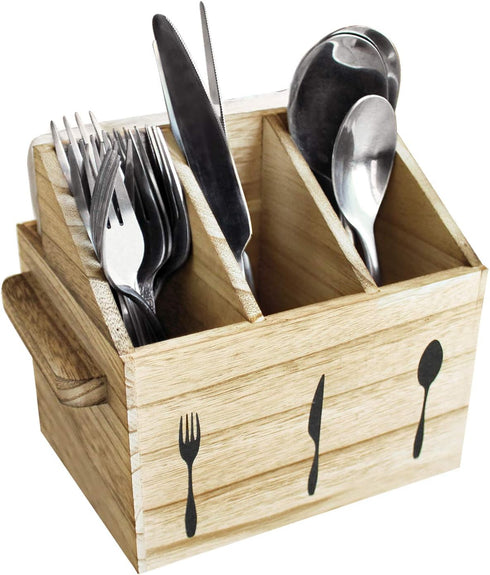 Ikee Design Wooden Flatware Caddy - Silverware Holder with Handles for Outdoor and Picnic Use, Oak Color