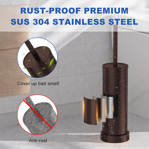 Set: 304 Toilet Brush and Holder Stainless Steel Heavy Duty Toilet Bowl Brush and Holder with Removable Inner Bowl