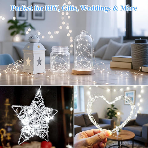12-Pack Lights-7FT 20 Lakumu Fairy Lights Battery Operated String LED,Waterproof Silver Wire Firefly Lights for Mason