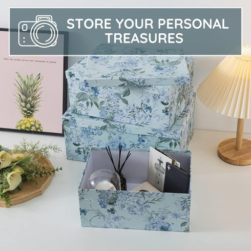Soul & Lane Decorative Cardboard Storage Boxes - Springtime Joy Set of 3 Floral Nesting Boxes with Lids for Keepsakes