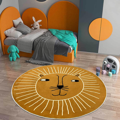 4Ft, USTIDE Kids Rug Round Round Lion Play Mat Non Slip Kids Circle Rug Soft Nursery Rug Wahable Floor Carpet