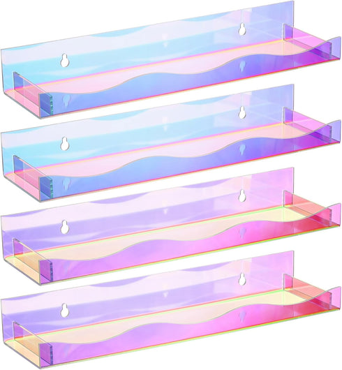 Hiceeden 4 Pack 15" Iridescent Acrylic Floating Shelves, Wall Mounted Floating Bookshelf
