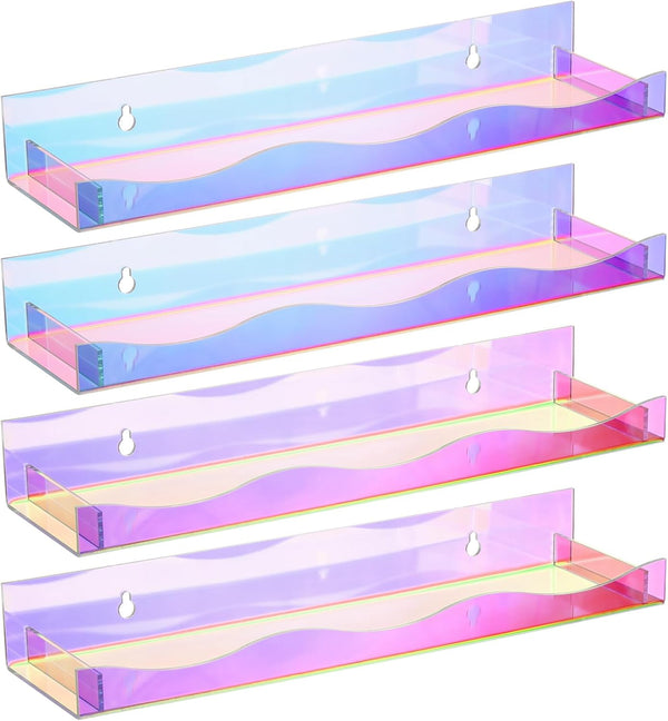 Hiceeden 4 Pack 15" Iridescent Acrylic Floating Shelves, Wall Mounted Floating Bookshelf