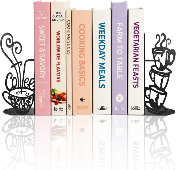 ENCIMART Metal Bookends Creative Coffee Bookends Decorative Cute Kitchen Book Ends for