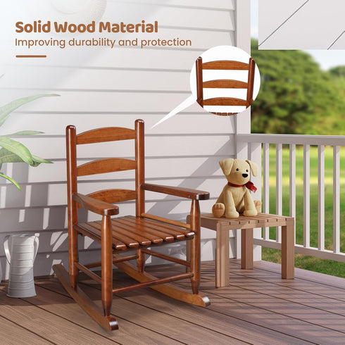 JOYMOR Outdoor Wooden Rocking Chair for Kids with High Backrest, Toddler Rocker Weather, Patio Rocker Chair Suitable